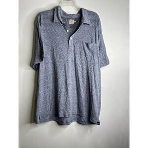 FAHERTY Polo Shirt Size XXL Buttons Blue Striped Short Sleeves